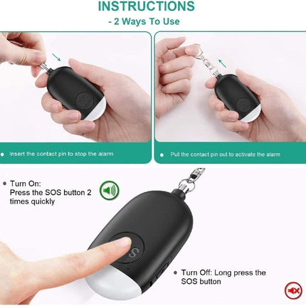 Rechargeable personal alarm – Self-defense products – Self-defense alarm – Keychain – Personal alarm – Alarm keychain – Rechargeable LED flashlight.