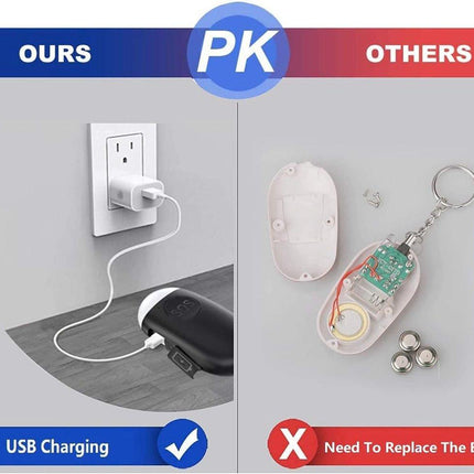 Rechargeable personal alarm – Self-defense products – Self-defense alarm – Keychain – Personal alarm – Alarm keychain – Rechargeable LED flashlight.