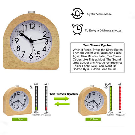 Wekker analog wooden clock with snooze function - Wekker Vintage with luminous Klok - Silent vintage wooden desk clock with no ticking sound - Light brown natural wood.