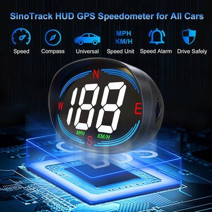 Speedometer - GPS Speedometer - Car Accessories - Universal Head-Up Display - MPH Speedometer - Plug and Play USB Connection - with Compass and Speed Alarm - for all vehicles.