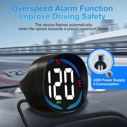 Speedometer - GPS Speedometer - Car Accessories - Universal Head-Up Display - MPH Speedometer - Plug and Play USB Connection - with Compass and Speed Alarm - for all vehicles.