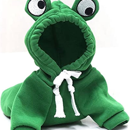 Dog Coat - Warm Winter Dog Clothes - Cute Frog Dog Coat - Hooded Sweatshirt - Warm Dog Coat - Fleece Dog Clothes - Perfect for French Bulldogs - Chihuahuas - Green - Size L.