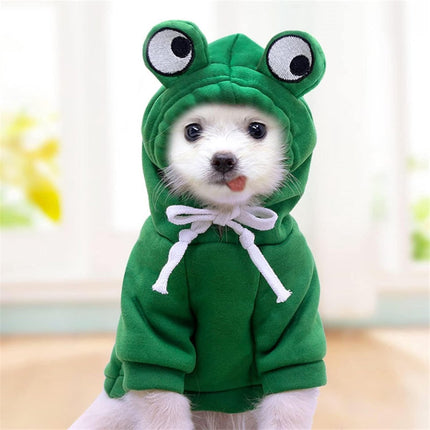 Dog Coat - Warm Winter Dog Clothes - Cute Frog Dog Coat - Hooded Sweatshirt - Warm Dog Coat - Fleece Dog Clothes - Perfect for French Bulldogs - Chihuahuas - Green - Size L.