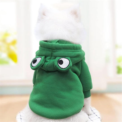 Dog Coat - Warm Winter Dog Clothes - Cute Frog Dog Coat - Hooded Sweatshirt - Warm Dog Coat - Fleece Dog Clothes - Perfect for French Bulldogs - Chihuahuas - Green - Size L.