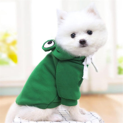 Dog Coat - Warm Winter Dog Clothes - Cute Frog Dog Coat - Hooded Sweatshirt - Warm Dog Coat - Fleece Dog Clothes - Perfect for French Bulldogs - Chihuahuas - Green - Size L.