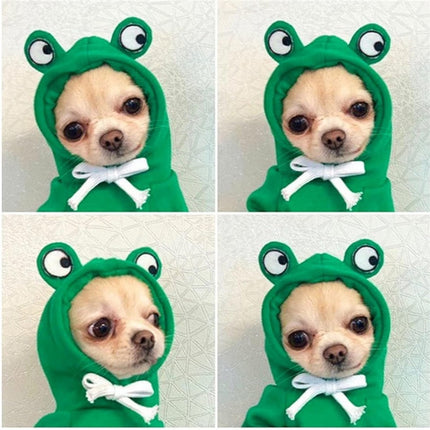 Dog Coat - Warm Winter Dog Clothes - Cute Frog Dog Coat - Hooded Sweatshirt - Warm Dog Coat - Fleece Dog Clothes - Perfect for French Bulldogs - Chihuahuas - Green - Size L.
