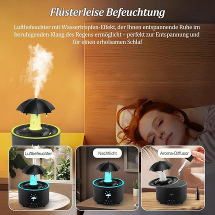 Aromatherapy Humidifier - Umbrella Humidifier - 300ml Rotating Humidifier for Bedroom with Remote Control and Timer - 7-Color LED - Humidifier for Living Room or Children's Room - Humidifiers (Black).