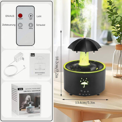 Aromatherapy Humidifier - Umbrella Humidifier - 300ml Rotating Humidifier for Bedroom with Remote Control and Timer - 7-Color LED - Humidifier for Living Room or Children's Room - Humidifiers (Black).