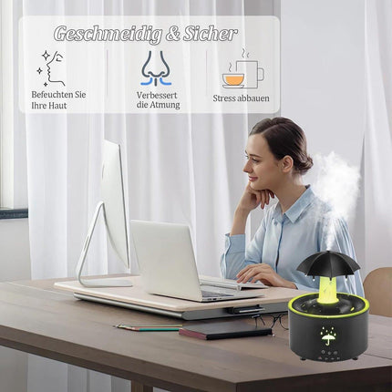 Aromatherapy Humidifier - Umbrella Humidifier - 300ml Rotating Humidifier for Bedroom with Remote Control and Timer - 7-Color LED - Humidifier for Living Room or Children's Room - Humidifiers (Black).