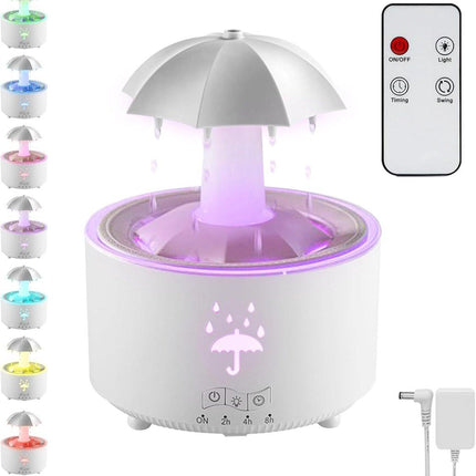 Aromatherapy Humidifier - Umbrella Humidifier - 300ml Rotating Humidifier for Bedroom with Remote Control and Timer - 7-Color LED Humidifier for Living Room or Children's Room - Humidifiers (White).