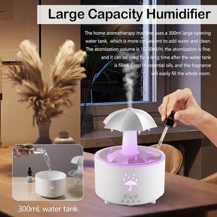 Aromatherapy Humidifier - Umbrella Humidifier - 300ml Rotating Humidifier for Bedroom with Remote Control and Timer - 7-Color LED Humidifier for Living Room or Children's Room - Humidifiers (White).
