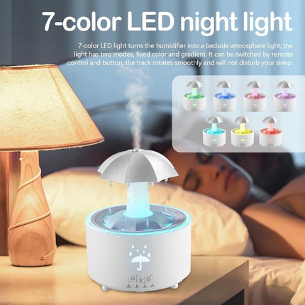 Aromatherapy Humidifier - Umbrella Humidifier - 300ml Rotating Humidifier for Bedroom with Remote Control and Timer - 7-Color LED Humidifier for Living Room or Children's Room - Humidifiers (White).
