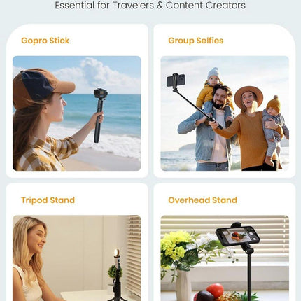 Mobile phone tripod with light, selfie stick tripod compatible with smartphone and GoPro cameras.