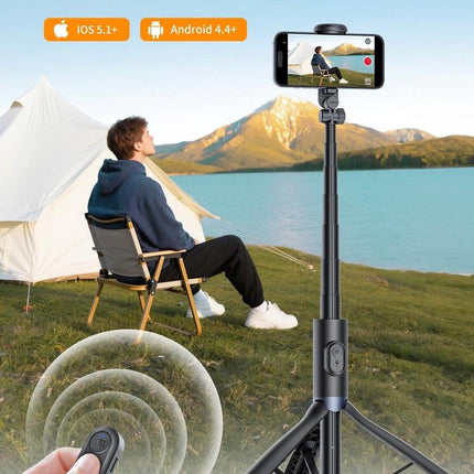 Mobile phone tripod with light, selfie stick tripod compatible with smartphone and GoPro cameras.