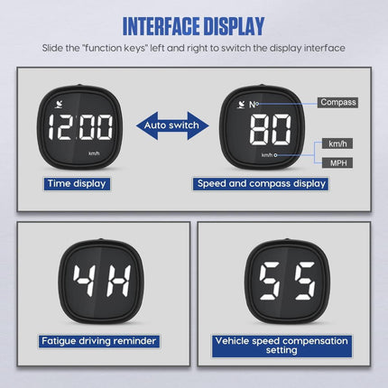 Speedometer - Digital GPS Speedometer - Head-up Display - KMH/MPH - With driver fatigue alert and speed warning - For all vehicles.