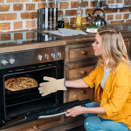 Gloves - Kitchen Gloves - Heat Resistant Kitchen Gloves - BBQ Gloves - Anti-Scald Gloves - Thick Knitted Cotton - For Indoor and Outdoor Use - For Oven - Airfryer - High Temperature Grill - Hot Dishes - Gardening.