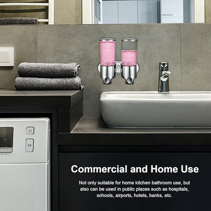 Soap dispenser - silver - 2 reservoirs - 2 x 500ml - wall-mounted - soap pump - soap holder - bathroom and sink - shampoo dispenser.