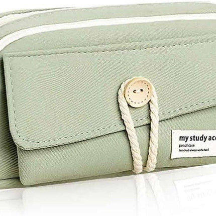 Expandable pencil case with 3 large compartments for girls, boys and students (light green), green, [light green, canvas].