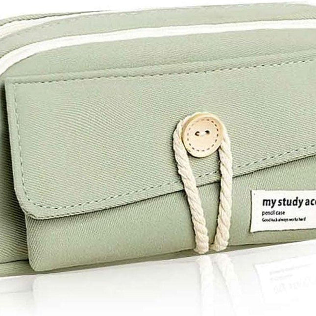 Expandable pencil case with 3 large compartments for girls, boys and students (light green), green, [light green, canvas].