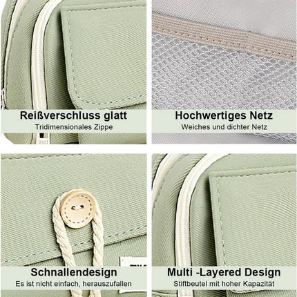 Expandable pencil case with 3 large compartments for girls, boys and students (light green), green, [light green, canvas].