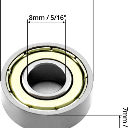 20 608zz ball bearings - Miniature deep groove ball bearings, double metal shielding - For skateboards, scooters, inline skates, 8 mm x 22 mm x 7 mm.