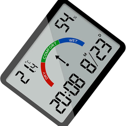 Wekker - Weather Station - Room Thermometer - Digital Alarm Clock - Shower Timer - Kitchen Thermometer - Ultra-Thin Digital Wall Clock - Battery Operated Suction Cup - Suitable for Refrigerators and Walls - Christmas Gift - Black.