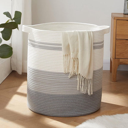 Laundry basket with handles, decorative basket for living room, woven storage basket for toys, cushions,  - ets, clothes (gradient grey, 45 x 50 cm).