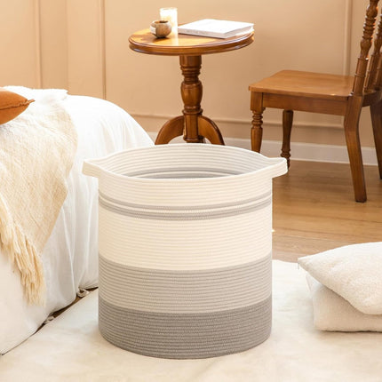 Laundry basket with handles, decorative basket for living room, woven storage basket for toys, cushions,  - ets, clothes (gradient grey, 45 x 50 cm).