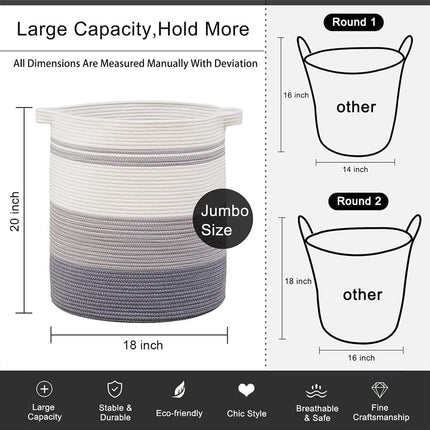 Laundry basket with handles, decorative basket for living room, woven storage basket for toys, cushions,  - ets, clothes (gradient grey, 45 x 50 cm).