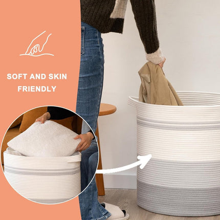 Laundry basket with handles, decorative basket for living room, woven storage basket for toys, cushions,  - ets, clothes (gradient grey, 45 x 50 cm).