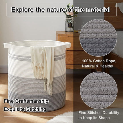 Laundry basket with handles, decorative basket for living room, woven storage basket for toys, cushions,  - ets, clothes (gradient grey, 45 x 50 cm).