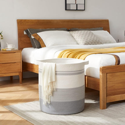 Laundry basket with handles, decorative basket for living room, woven storage basket for toys, cushions,  - ets, clothes (gradient grey, 45 x 50 cm).