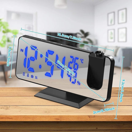 Radio Wekker digital projection with 4 dimmers and 180° rotation - 2 sounds - Groot 7.4'' mirror screen Black-Blue.