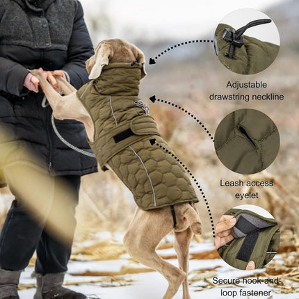 Dog Coat - Winter Dog Coat - Warm Dog Coat - Waterproof Dog Coat - Adjustable Reflective Coat - Velcro Design - Ideal for Medium-Sized Dogs - Size M - Green.