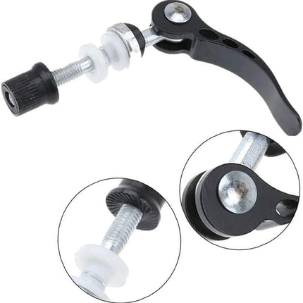 Quick-release seatpost clamp for mountain bikes, 2 pieces, aluminum, for Quick threaded seatposts, Quick-release fasteners, black.