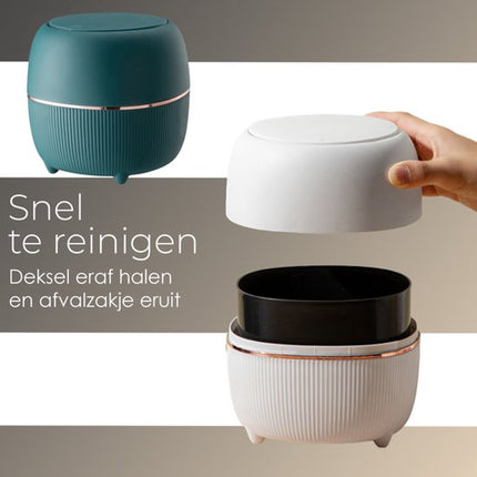 Klein Prullenbak - Designer Trash Can with Lid - Mini Prullenbak - Small trash can ideal for the countertop, desk, bathroom or table - Tabletop Trash Can - Green.
