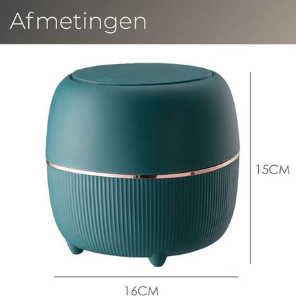 Klein Prullenbak - Designer Trash Can with Lid - Mini Prullenbak - Small trash can ideal for the countertop, desk, bathroom or table - Tabletop Trash Can - Green.