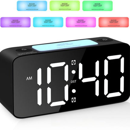 Digital Night Light - Extra Powerful - 7-Color Night Light - Ideal for Heavy Sleepers - Adjustable Volume and USB Charging - Place on the Bedside Table - Black.