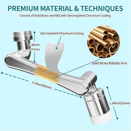 1440° Rotating Faucet - Faucet - Faucet Fitting - Faucet Head - Stainless Steel - Aerator - Rotating - Extension - Water Saving - Kitchen Faucet - Bathroom Faucet - Swivel - Dishwashing - Goud.