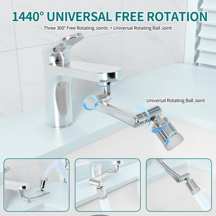 1440° Rotating Faucet - Faucet - Faucet Fitting - Faucet Head - Stainless Steel - Aerator - Rotating - Extension - Water Saving - Kitchen Faucet - Bathroom Faucet - Swivel - Dishwashing - Goud.