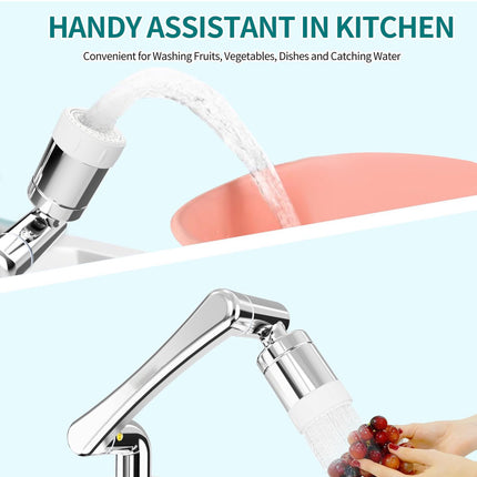 1440° Rotating Faucet - Faucet - Faucet Fitting - Faucet Head - Stainless Steel - Aerator - Rotating - Extension - Water Saving - Kitchen Faucet - Bathroom Faucet - Swivel - Dishwashing - Goud.