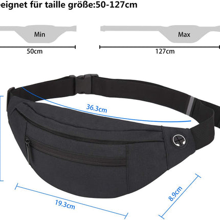 Fanny pack - Sports fanny pack - Running belt - Large fanny pack - Men's and women's - Fanny pack - Pouch - LIGHTWEIGHT RUNNING - For travel/on the go - Dark gray.