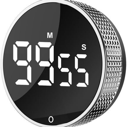 Digital Timer - Digital Kitchen Timer - Smart Timer - LED Display - Magnetic - 360 Degree Rotation - BBQ Alarm Clock - Black.