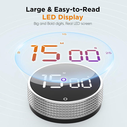 Digital Timer - Digital Kitchen Timer - Smart Timer - LED Display - Magnetic - 360 Degree Rotation - BBQ Alarm Clock - Black.