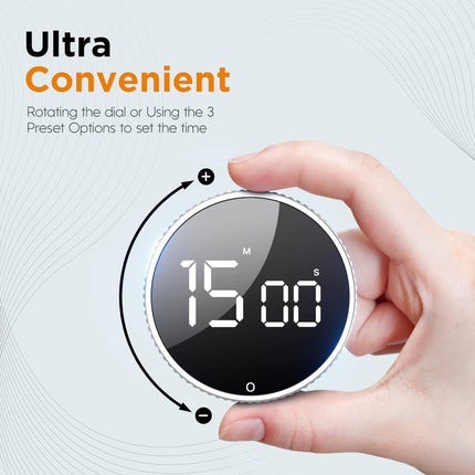 Digital Timer - Digital Kitchen Timer - Smart Timer - LED Display - Magnetic - 360 Degree Rotation - BBQ Alarm Clock - Black.