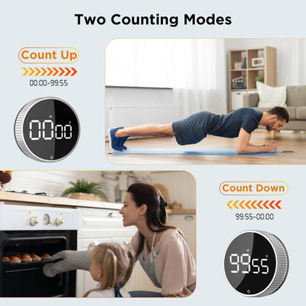Digital Timer - Digital Kitchen Timer - Smart Timer - LED Display - Magnetic - 360 Degree Rotation - BBQ Alarm Clock - Black.
