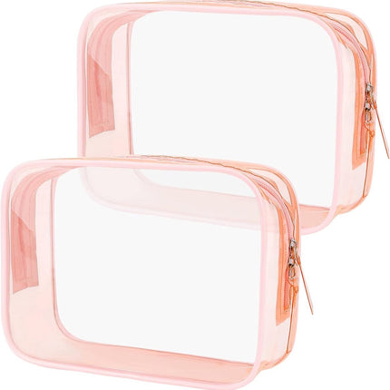Transparent pink toiletry bag, waterproof toiletry bag with zipper.