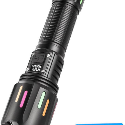 High power white laser LED flashlight, waterproof Type-C rechargeable zoom flashlight for outdoor use - including 26650 battery..
