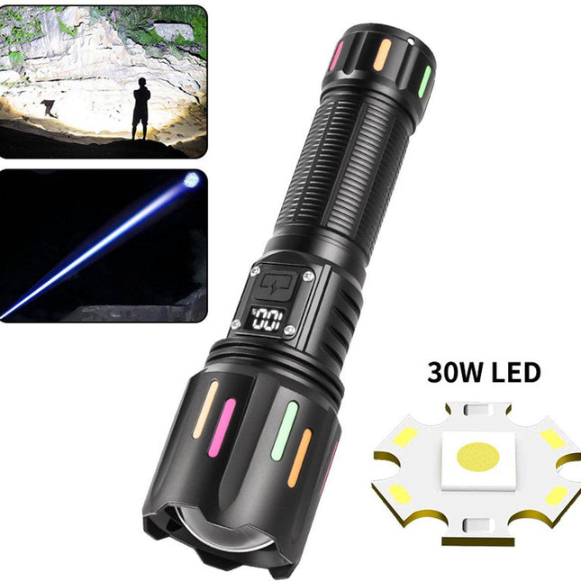 High power white laser LED flashlight, rechargeable zoom waterproof Type-C flashlight for outdoor use - batteries not included..