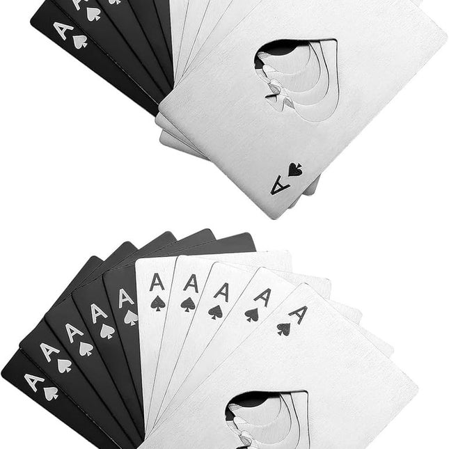 Bottle opener set - Practical and fun bottle opener - Fits in a wallet - Ideal gift for dad - Beers - Soft drinks - Baking soda and poker - Black and silver (20 - Black - White).